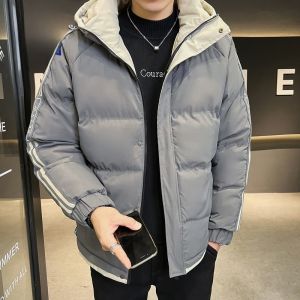 ROMON | Lormen Mens Hooded Down Jacket Winter New Style Thickened Fashion Brand Cotton Coat Cold-resistant Short Warm Polyester Fiber