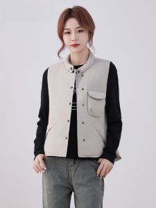 Warmth Duck down Short Lightweight Jacket round Neck Fashion Outerwear Vest for Women Stylish Winter Outer Layer