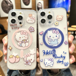 Magsafe Magnetic HelloKitty iPhone 15 pro Max Case Transparent Cartoon Girl Friend Ins Style Soft Silicone Protective Cover