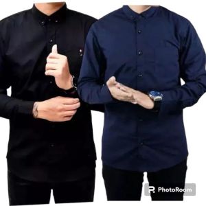 PROMO HEMAT 2 PCS KEMEJA PRIA POLOS LENGAN PANJANG PAKAIAN CASUAL FORMAL NON FORMAL SIZE STANDAR DAN OVER SIZE JUMBO