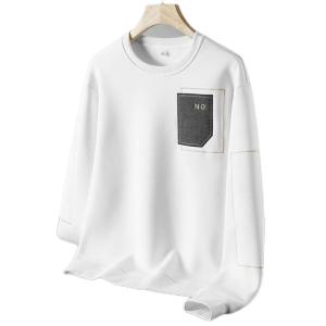 ROMON | Romon Mens Hoodie Round Neck Printed Casual Long Sleeve T-shirt Fashionable Base Shirt For Spring Autumn Seasonal Wear