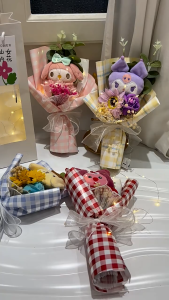 Plush Doll Bouquet with Gift Bag and Light Birthday Valentines Day Gift Graduation Gift Home Decor
