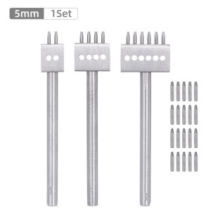 QJH | 4/5/6/8mm Pitch Row Leather Punch Set 3 Round Hole Punch Tool(2/4/6 Teeth) & 20 Standby Teeth for DIY Wallet Bag Sewing Crafts