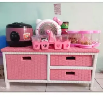 (READY STOK) MEJA TV VIRAL RAK SERBAGUNA RATAN SINTETIS