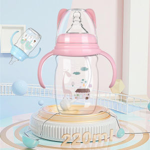 220ml Wide Caliber PP Milk Bottle BPA Free Baby Anti Choking And High Temperature Resistant Drinking Cup With Gravity Ball Handle Essential For Babies