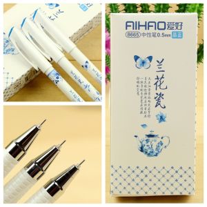 สีดำ ปากกาหมึกเจลสีน้ำเงินออร์คิดพอร์ซเลนแบบไม่ต้องกด ไส้สีน้ำเงินคาร์บอน หัวคริสตัลสีน้ำเงิน ด้ามจับกันลื่น เหมาะสำหรับธุรกิจและการใช้งานในชีวิตประจำวัน