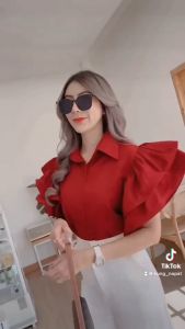 เสื้อคอปก กระดุมหน้า แต่งสาปยาว ดีเทลแขนเย็บระบาย 2 ชั้น สีดำ สีน้ำ สวยงามมากม๊าก เผยวาก กระทู้ใส่ขอบเด้งๆ