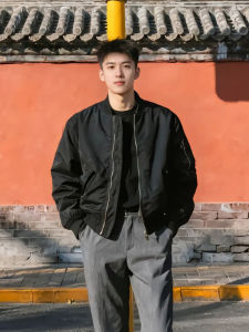 Cleanfit Mens Black Pilot Jacket Autumn OOTD Workwear Short American Style Baseball Game Outerwear Loose Fit Youth Fashion