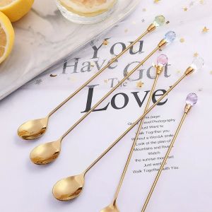 Diamond Coffee Spoon Long Stirring Spoon Exquisite Crystal Teaspoon for Cafe Ice Cream Dessert Cocktail Mug