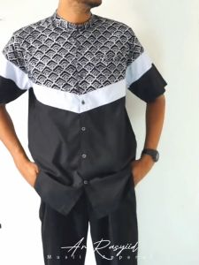 Baju  Koko Ar-Rasyiid  Lengan Pendek Pria Dewasa Motif Batik Terbaru - Baju Muslim Laki-laki