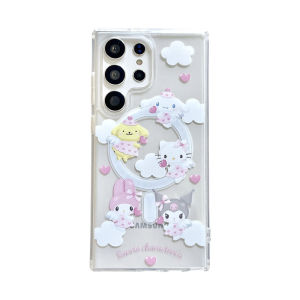 Transparent Magnetic Absorption Phone Case for S23 Ultra S24 Ultra S25 Ultra with Stand Protective Angel Cinnamon Dog Meowtary Kurokos Girl