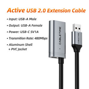 Cabletimes | CABLETIME USB 2.0 Extension cable 480Mbps Fast Data Transfer 30M/20M/10M/5M USB 2.0 A male to B male Cord for Computer VR