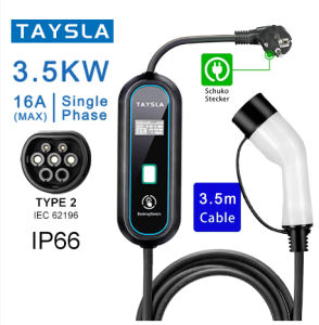 TAYSLA เครื่องชาร์จไฟแบบพกพา EV Type2 เครื่องชาร์จไฟแบบพกพา EV 3.5KW 5m สายเคเบิลปรับกระแสไฟ 16A เครื่องชาร์จไฟแบบพกพา