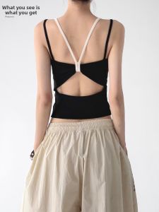 MUYUZI | Design Cross-Strap Backless Black Summer Top