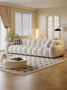Modern Simple French Style Sofa Candy Flocking Fabric Artistic Straight Row Living Room Sofa for Small And Large Spaces
