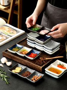 South Korea Barbecue Three Grid Sauce Dish Japanese Seasoning Dish Ceramic Plate Sauce Dish Side Dish Sushi Tableware Dinner Plate