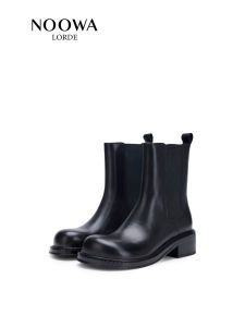 NOOWA Womens Chelsea Boots Autumn 2025 Fashionable Leather Thick Heel Comfortable Casual Versatile Cigarette Boots