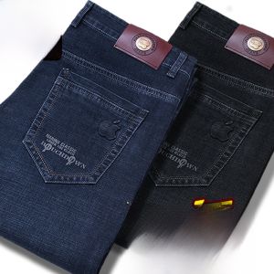 Mens Fleece Lined Straight Leg High Waist Thickened Jeans Casual Comfortable Spring Autumn Apple Denim Fashionable Urban Style