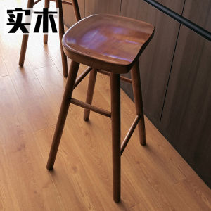 Scandinavian Solid Wood Bar Chair Guide Stool Black Walnut Color Bar Chair Home Dining Chair High Leg Kitchen Island Stool High Chair