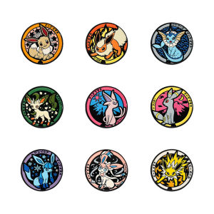 Bandai | 9Pcs Eeveelutions Enamel Pins Set Anime Monster Creature Ball Design Collectible Lapel Pins for Backpacks