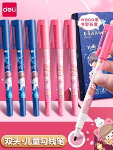 Deli Dual-Head Marker Pen for Children Art Painting Waterproof Oil-Based Black Fine And Thick Line Sketching Pen for Students