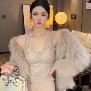 Áo Vest Khoét Sâu Cổ Chữ V Cài Vai Gợi Cảm Bằng Vải Lưới Mỏng Có Đệm Ngực Cỡ Nhỏ Cho Nữ Mùa Xuân 2024 Phong Cách Ngọt Ngào