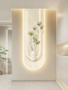 Scandinavian Cream Style Home Entrance Painting Vertical Version Luminescent Lamp Painting Aisle Hanging Painting Corridor Living Room Mural Green Plant