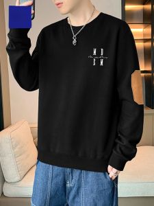 ROMON | Romon Mens Round Neck Sweatshirt Spring Autumn Loose Casual Long Sleeve T-shirt Fashionable Print Urban Style Comfortable Fit