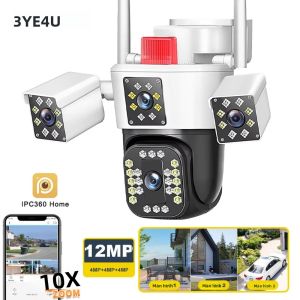 Camera An Ninh Ngoài Trời 6K 12MP Với Ống Kính Ba Ống Kính Zoom 10X PTZ WIFI IP Tự Động Theo Dõi Camera Giám Sát Video CCTV Dome Cam