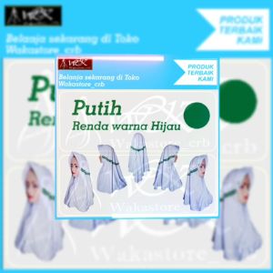 Kerudung sekolah anak hijab sekolah putih renda warna hijau tk sd smp sma dewasa serut renda samping warna hijau