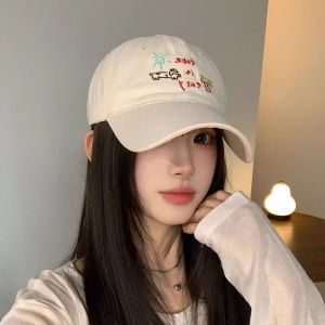 2025 New Summer Wide Brim Baseball Cap Large Head Circumference Embroidery Duckbill Hat Womens Face Slimming Coconut Tree Dog