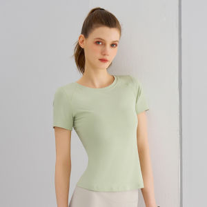 Luoke Sweater Loose and Slimming Covering Buttocks Medium Length Sports Short Sleeved T-shirt Womens Hoodie Aerobics Fitness Yoga Cover Up