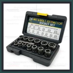 14Pcs Bolt Extractor Set Heavy Duty Bolt Remover Kit for Damaged Rusted Frozen Rounded Bolts Automotive Repair DIY Tools Garage