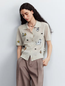 MSLAN MHCW155 Heavyweight Knitted Floral Embroidery Short Coat Vintage Commute Style Womens Fashion Soft Medium Thickness