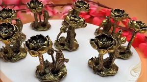 Decor Mini Đế Cắm Chân Nhang Đế Xông Nụ Trầm Hình Hoa Sen Đồ Trang Trí Tiểu Cảnh Bằng Đồng Thau - Đồ Đồng Thuận Tâm