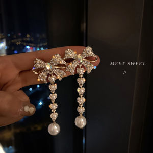 Wedding Pearl Tassel Earrings 2024 New Elegant Dress Drop Earrings Women Bridal Gown Ear Jewelry Korean Style Alloy Silver Gold