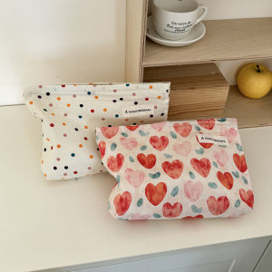Cute Heart Cosmetic Bag Korean Style Portable Skincare Storage Bag Fabric Small Square Bag Coin Purse Debris Bag