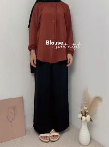 DEEM Shirt Kemeja Wanita Solid Color Long Sleeve Plain Loose Muslimah Womens Plus Size Blouse
