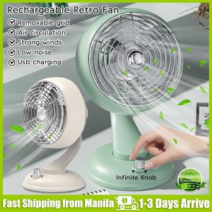 Rechargeable Retro Desk Fan Mini Electric Fan Portable Circulator Fan Desktop Cooling Fan Household Office Dormitory Outdoor