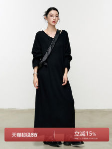 Long Sleeve V-Neck Knitted Dress Womens Loose Fit Autumn Fashion Double Wear Inner Long Skirt Simple Style A-Line Dress