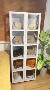LACC Display Cabinet 2 Doors 4/5 Layers Transparency Display Organizer Acrylic Display Rack Bamboo Shelf