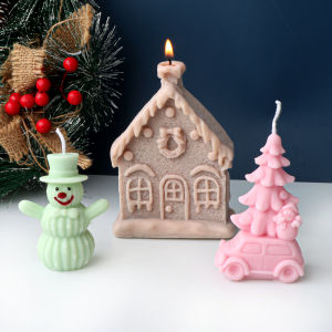 Creative Christmas Candle Mold Snowman/Tree Car/House/Tree Shape DIY Home Decoration Gift Gypsum Resin Figurine Tool