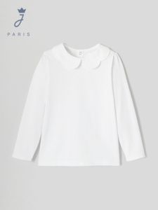 Jacadi | Pure Color Lace Collar Cotton T-Shirt For Girls