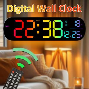 14 LED Wall Clock Digital Alarm Clock With Remote Control RGB Ambient Lights Dual Alarm Wall Clock for Living Room Home Decor