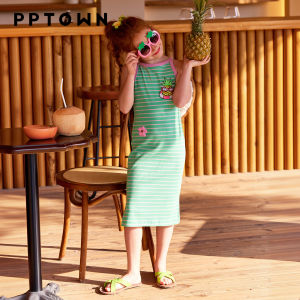 PPTOWN | Summer 2026 New Girls Dress Thin Striped Sleeveless
