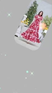 S18442 เดรสยาวแขนบอลลูน ระบายชั้น ลายดอกไม้ เว้าอก เว้าหลัง ..