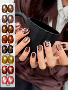 1-8PCS 12ml Sơn Móng Tay Gel Mắt Mèo Từ Tính Màu Nâu Hồng Mùa Thu Làm Trắng Móng Tay Tẩy Được Bằng Đèn UV/LED Dành Cho Móng Màu Nâu