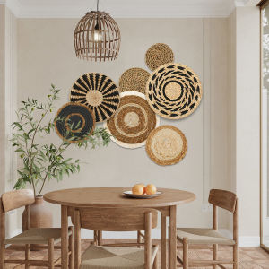 7 Pack Boho Wall ตกแต่งตะกร้าแขวนทอผนังตะกร้าตกแต่ง หญ้าทะเลหวาย Boho Wall Decor รอบ Wall Art