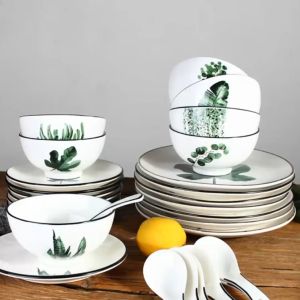 Ceramic Plant Pattern Plate Ceramic plates. Household Ceramic Plates Fruit Plates White 8 Inch Dinner Plate Cake Plate
