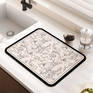 Kitchen Counter Drying Mat Floral Pattern Printed Diatomaceous Earth Absorbent Mat Desktop Tableware Dry Pad Cup Bar Mat